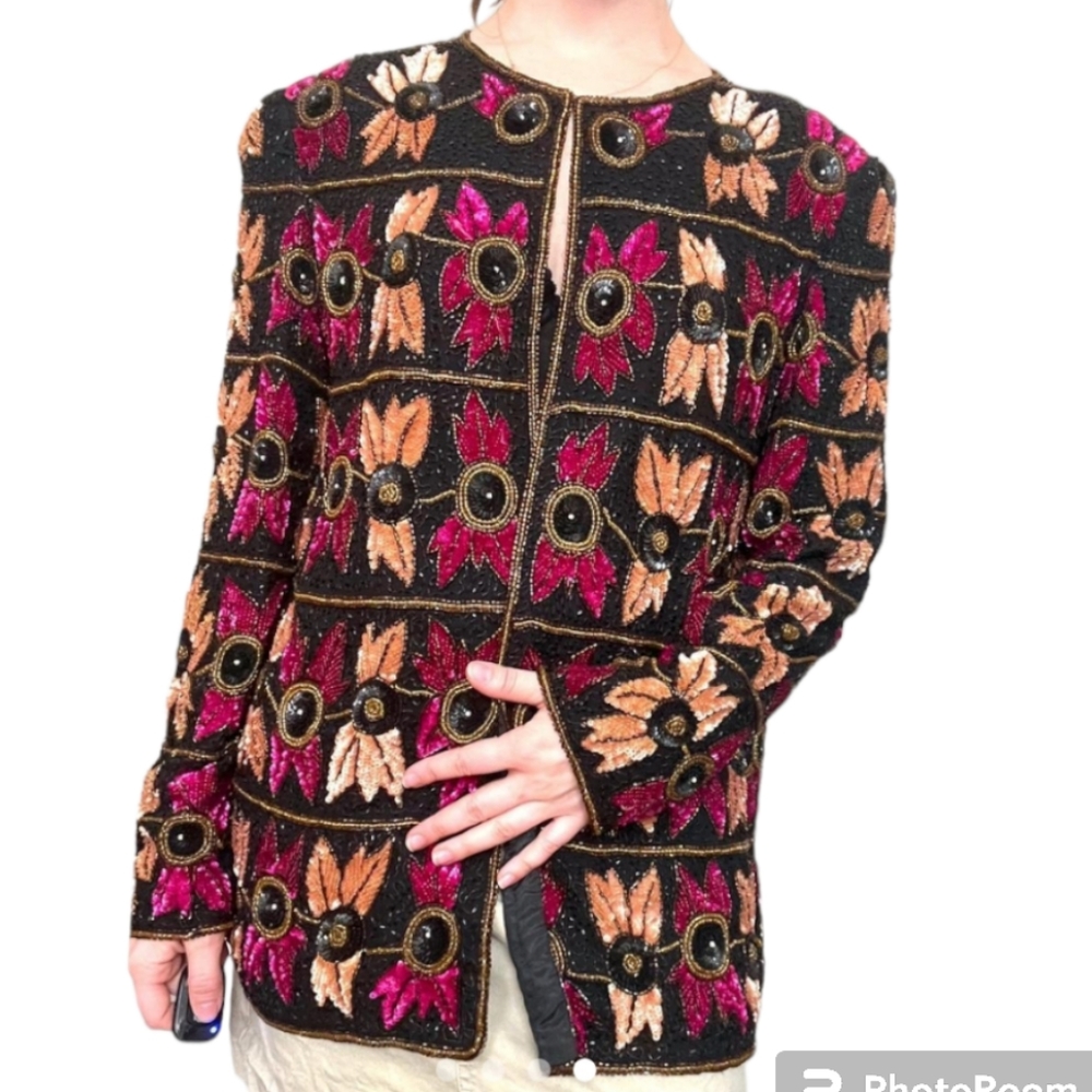 Vintage Nipon Night Silk Beaded Jacket Statement Sequin Blazer